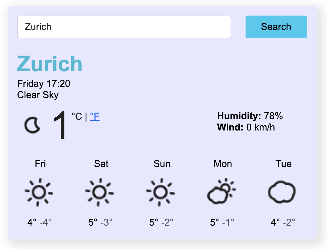 Screenshot of Weather Application